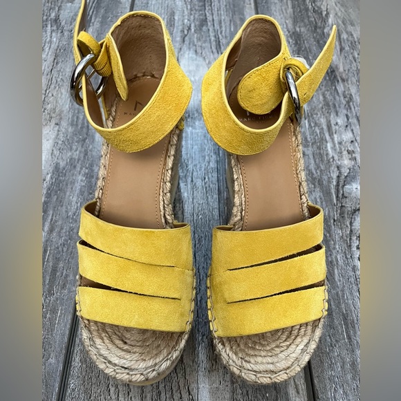 Marc Fisher Yellow Suede Espadrille Wedged Sandals - 6.5 M - Picture 2 of 8